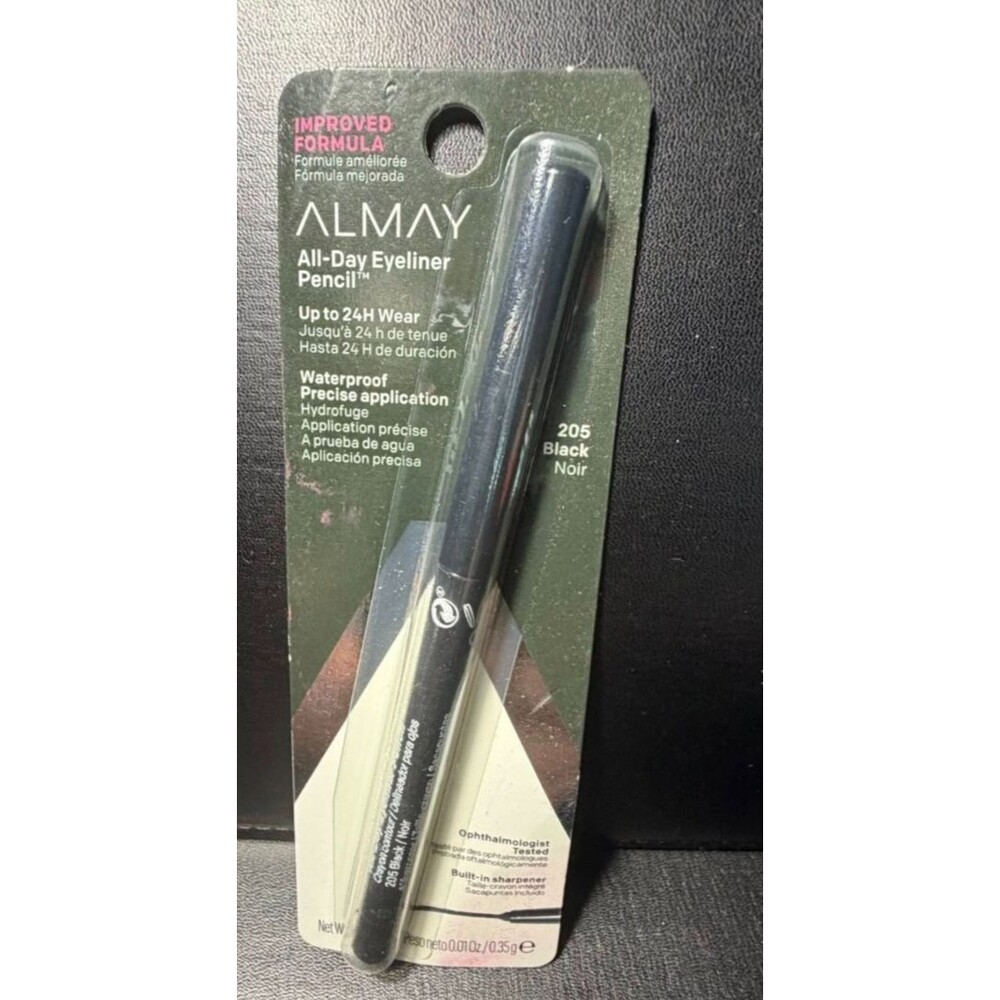 Almay All Day Eyeliner Pencil – 205 BLACK – Waterproof – Built‑In Sharpener